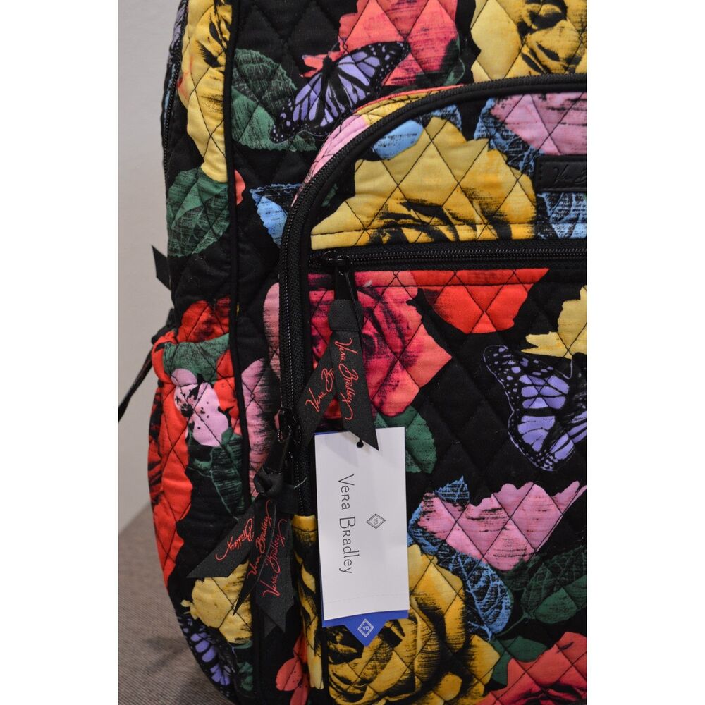 Vera Bradley NWT Women’s Floral Quilted Cotton Backpack Black Multi - Picture 6 of 9